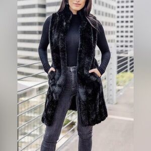 Fabulous Furs Donna Salyer black mink faux fur stroller Vest-NWT!